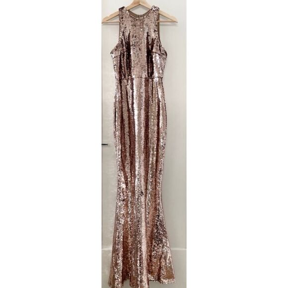 Lulus Notorious Rose Gold Sequin Maxi Dress Size XS / pristine - Picture 6 of 8